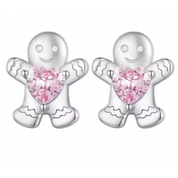 boucles d'oreilles de noel petit biscuit pain d'épices coeur rose