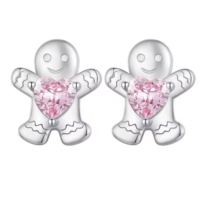 boucles d'oreilles de noel petit biscuit pain d'épices coeur rose