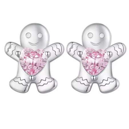 boucles d'oreilles de noel petit biscuit pain d'épices coeur rose
