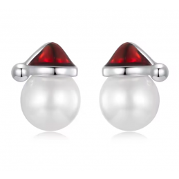 boucles d'oreilles perle blanche avec bonnet de noel