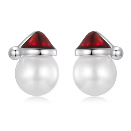 boucles d'oreilles perle blanche avec bonnet de noel