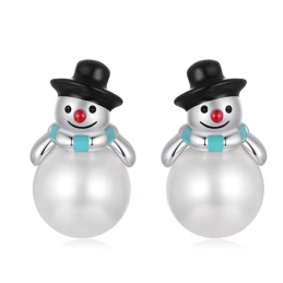boucles d'oreilles perle blanche bonhomme de neige