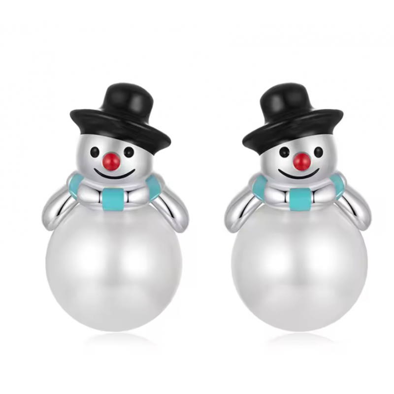 boucles d'oreilles perle blanche bonhomme de neige