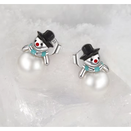 boucles d'oreilles perle blanche bonhomme de neige