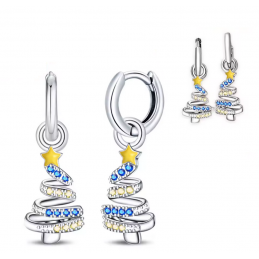 boucles d'oreilles sapin de noel spirale bleu jaune