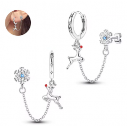 boucles d'oreilles double chaine flocon renne de noel