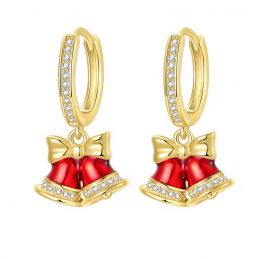 boucles d'oreilles cloche de noel or rouge