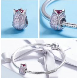 Charm bijou pour bracelet fleur tulipe pierre violette