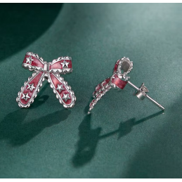 boucles d'oreilles noeud rouge cadeau de noel étoile