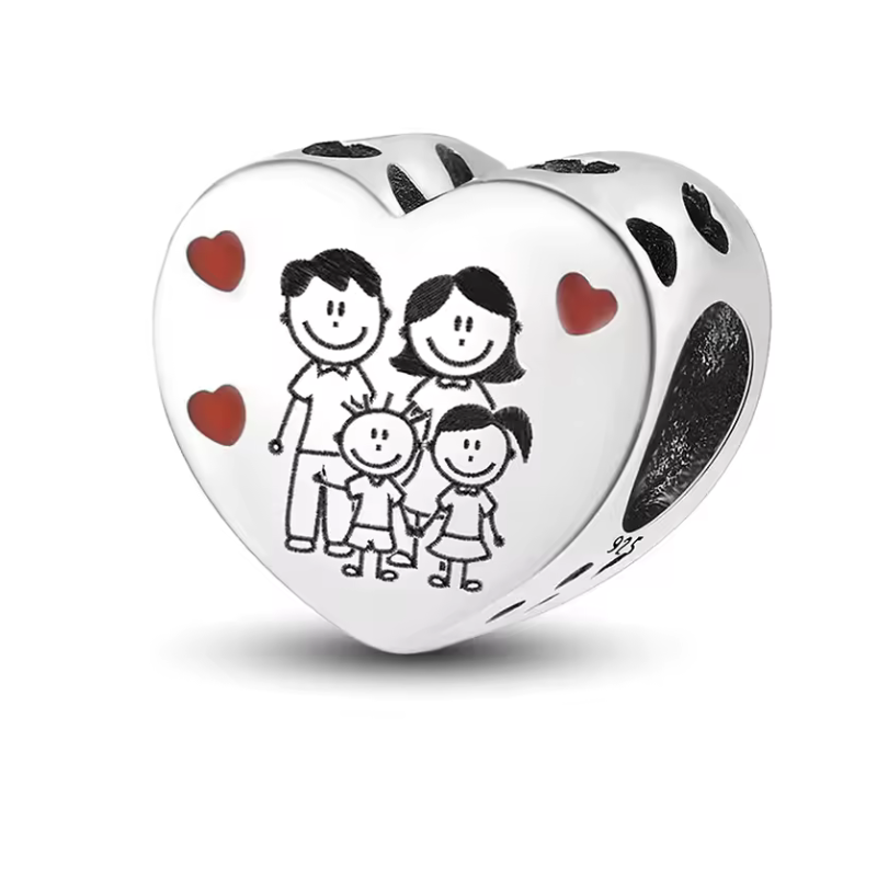 Charm pour bracelet argent coeur famille amour