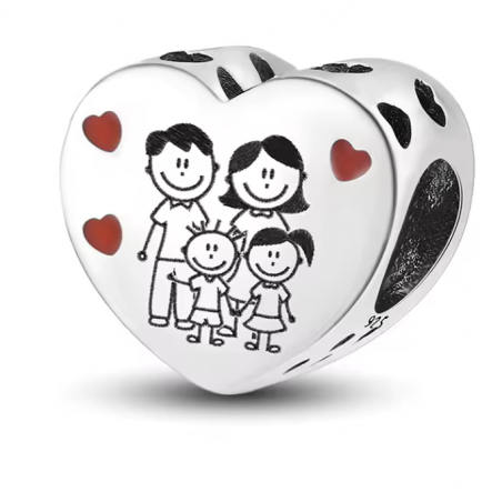 Charm pour bracelet argent coeur famille amour