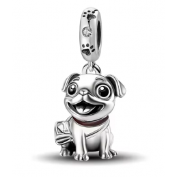 Charm pour bracelet argent chien carlin assis