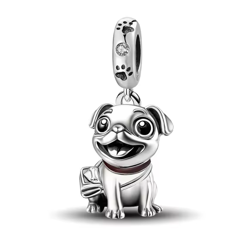 Charm pour bracelet argent chien carlin assis Charm pour bracelet argent chien carlin assis