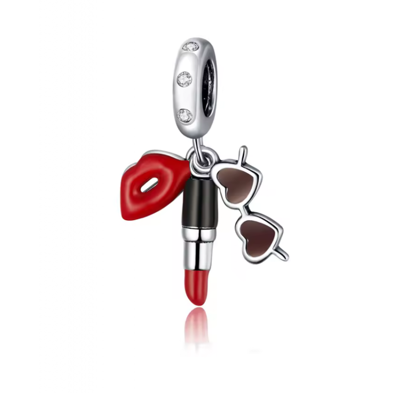 Charm bijou bracelet argent rouge à lèvre lunette bouche