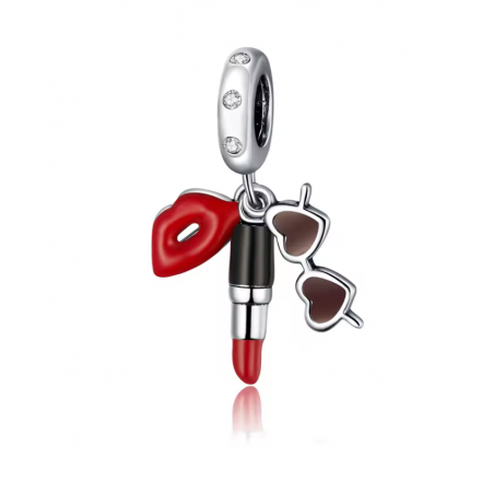 Charm bijou bracelet argent rouge à lèvre lunette bouche
