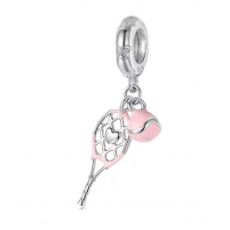 Charm bijou pour bracelet raquette de tennis et balle rose