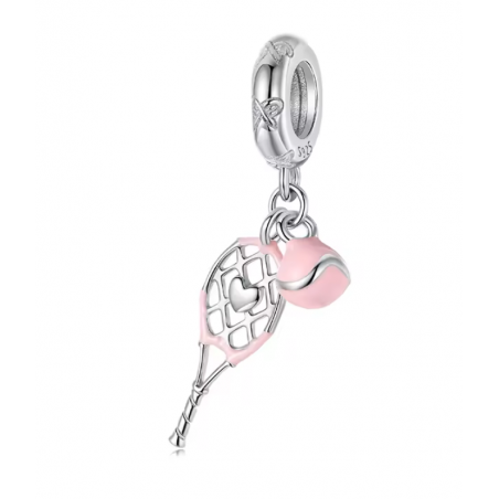 Charm bijou pour bracelet raquette de tennis et balle rose