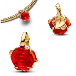 Charm pour bracelet rose rouge tige or
