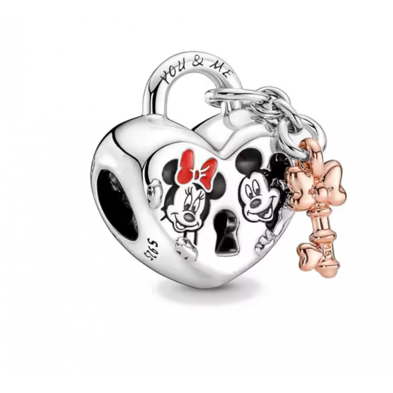 Charm bijou pour bracelet mickey minnie coeur cadenas argent Charm bijou pour bracelet mickey minnie coeur cadenas argent