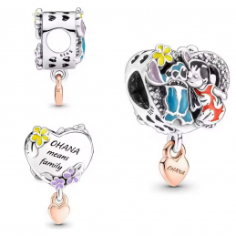 Charm bijou pour bracelet lilo et stich coeur argent
