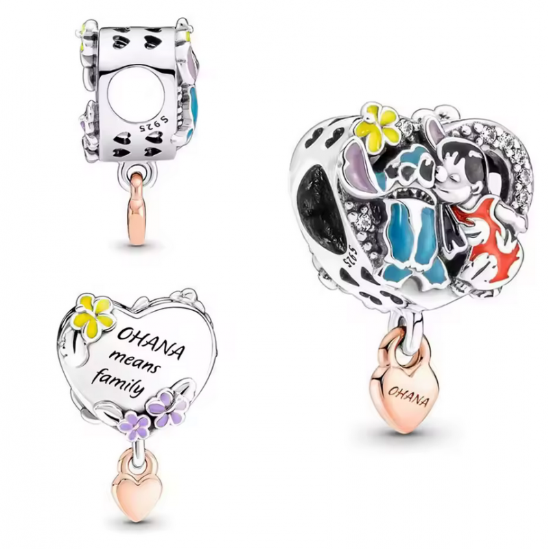 Charm bijou pour bracelet lilo et stich coeur argent