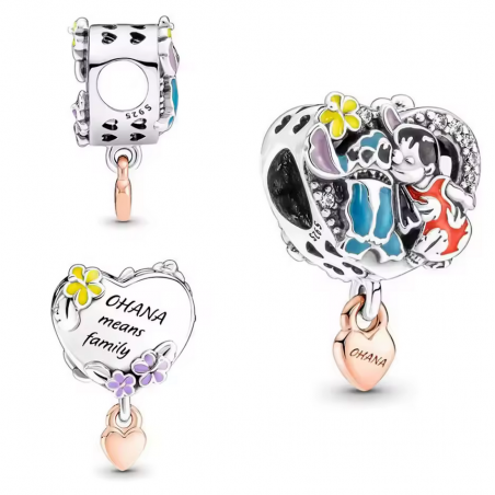 Charm bijou pour bracelet lilo et stich coeur argent
