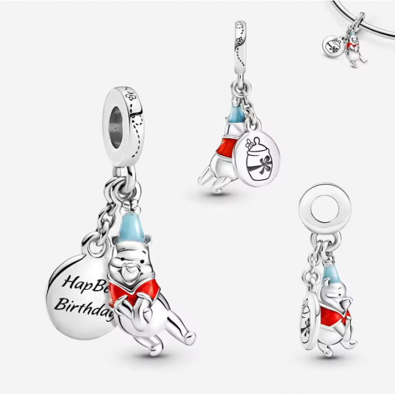 Charm bijou pour bracelet winnie ourson anniversaire argent