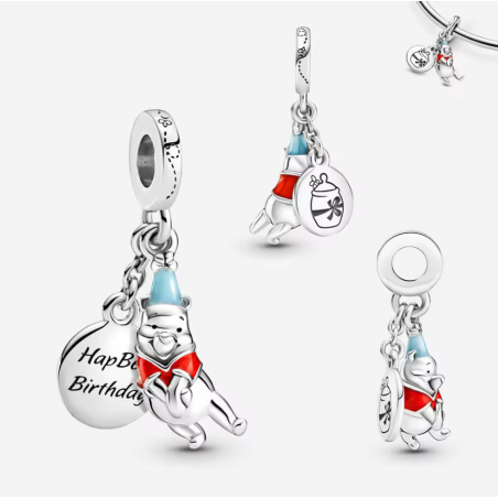 Charm bijou pour bracelet winnie ourson anniversaire argent
