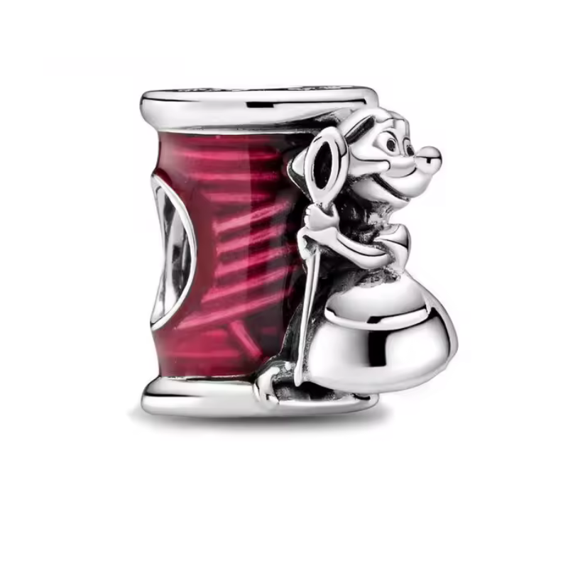 Charm pour bracelet cendrillon souris suzy bobine fil aiguille argent Charm pour bracelet cendrillon souris suzy bobine fil aiguille argent