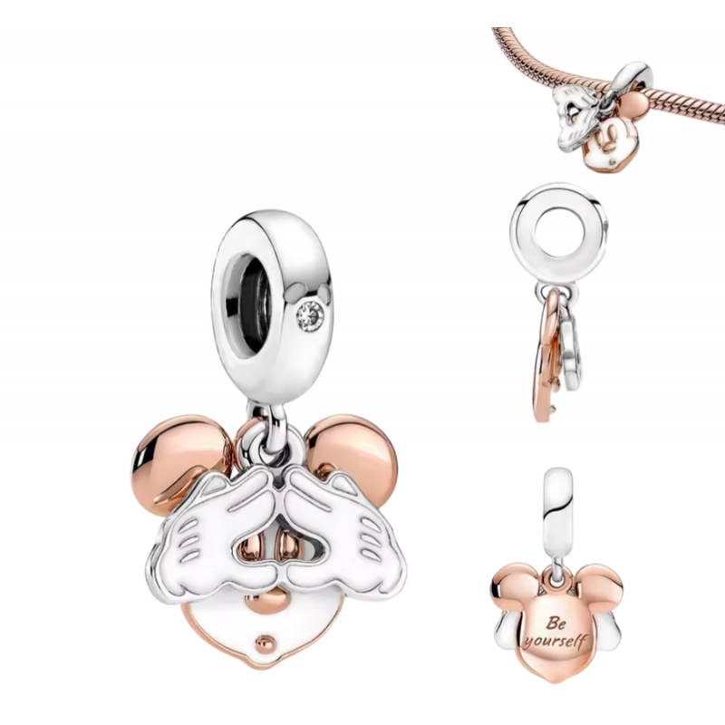 Charm bijou pour bracelet mickey main or rose argent Charm bijou pour bracelet mickey main or rose argent