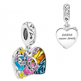 Charm bijou pour bracelet lilo et stitch coeur fleur argent
