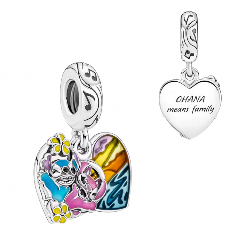Charm bijou pour bracelet lilo et stitch coeur fleur argent Charm bijou pour bracelet lilo et stitch coeur fleur argent