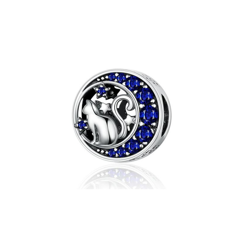 Charm pour bracelet argent chat étoile strass diamant bleu