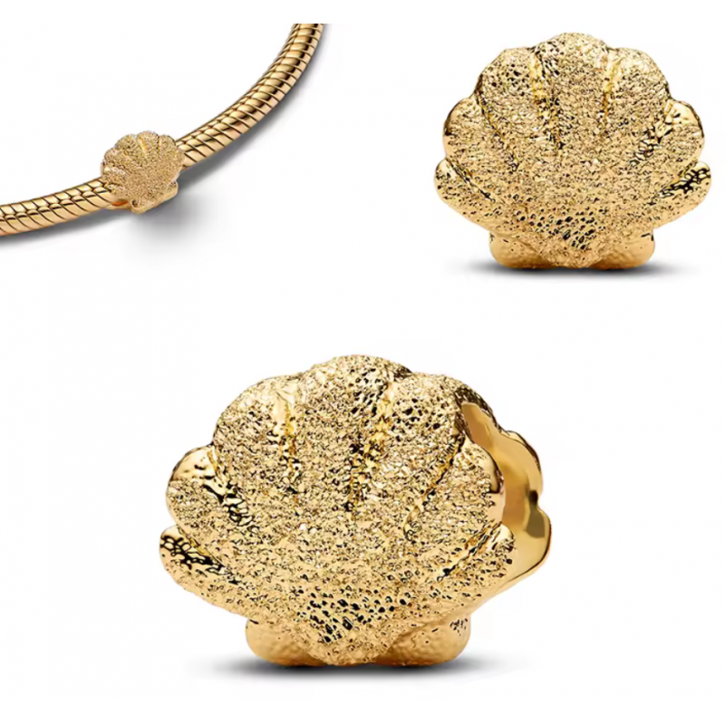 Charm bijou pour bracelet coquillage relief or frappé Charm bijou pour bracelet coquillage relief or frappé