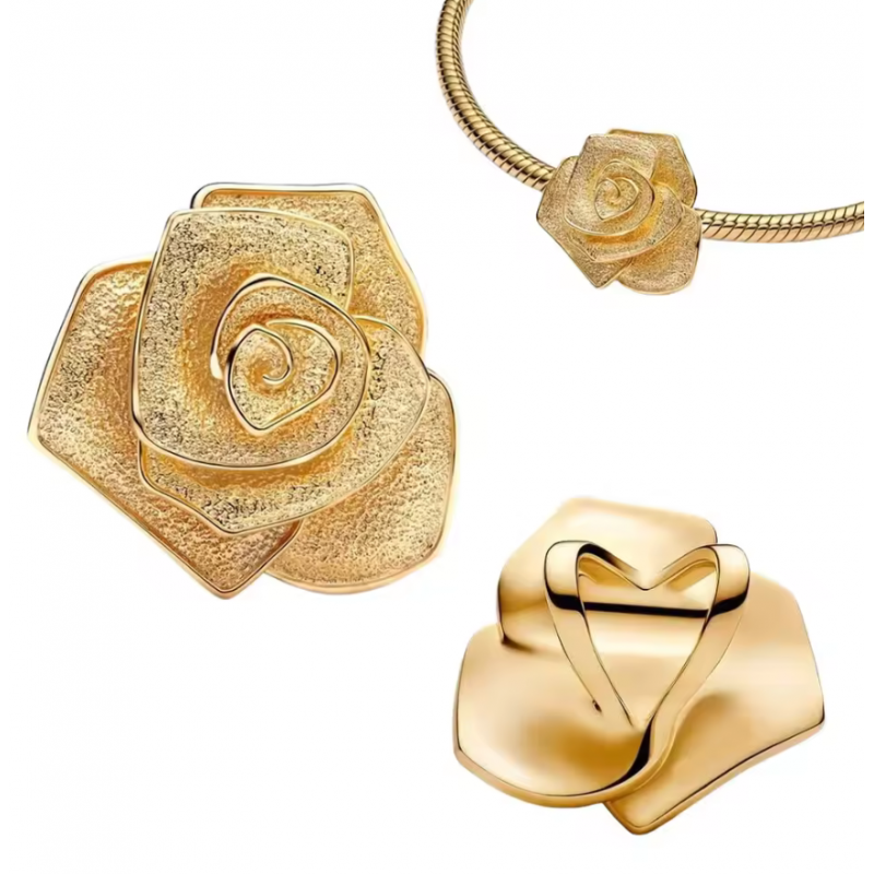 Charm pour bracelet fleur rose ouverte or