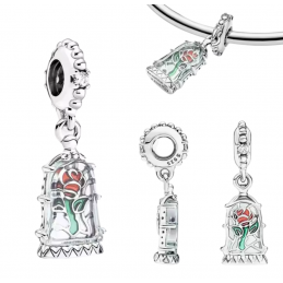 Charm bijou pour bracelet la belle et la bête rose argent