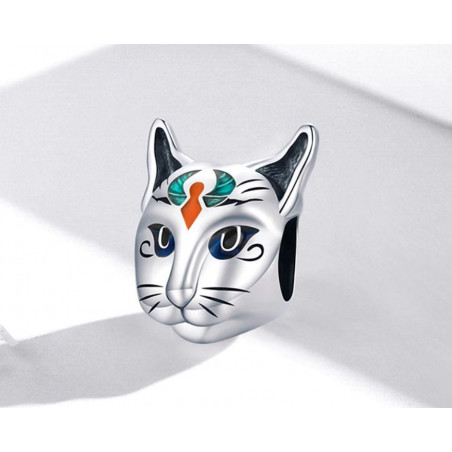 Charm pour bracelet argent egypte tête de chat