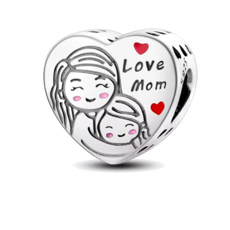 Charm pour bracelet coeur dans les bras de maman