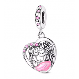 Charm pour bracelet coeur maman embrasse son enfant