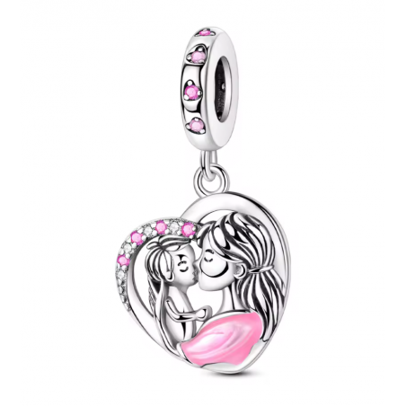 Charm pour bracelet coeur maman embrasse son enfant