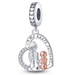 Charm pour bracelet coeur maman fille dans mon coeur