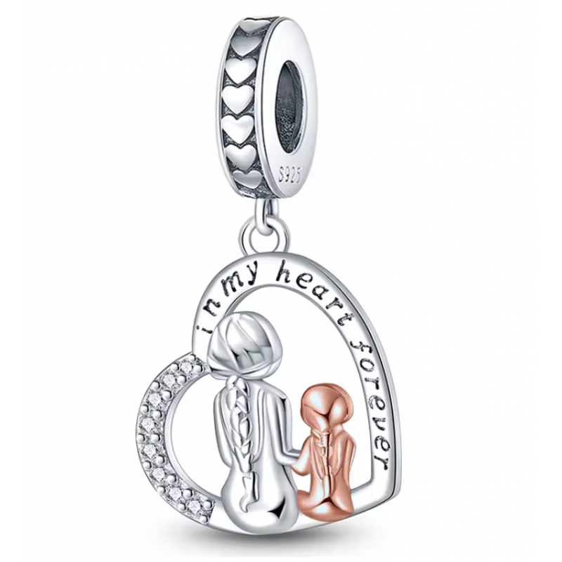 Charm pour bracelet coeur maman fille dans mon coeur Charm pour bracelet coeur maman fille dans mon coeur