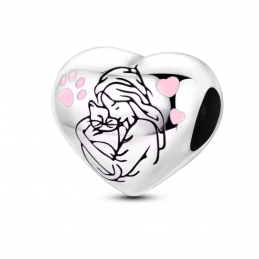 Charm pour bracelet argent coeur j'aime mon chat