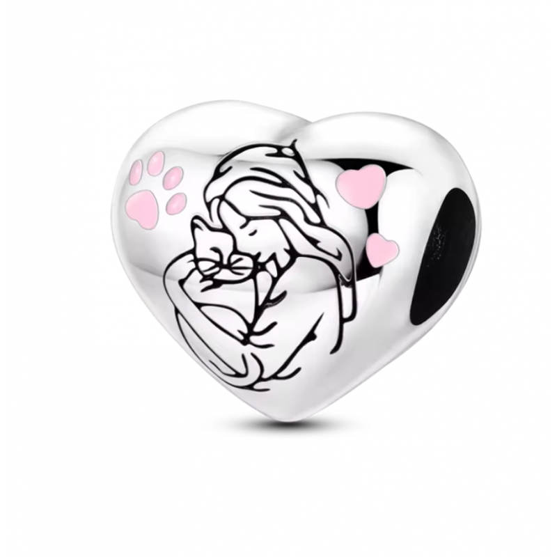 Charm pour bracelet argent coeur j'aime mon chat Charm pour bracelet argent coeur j'aime mon chat