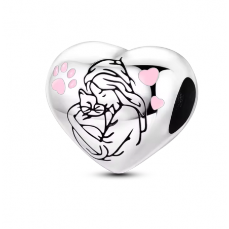 Charm pour bracelet argent coeur j'aime mon chat