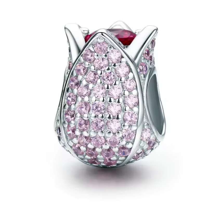Charm bijou pour bracelet fleur tulipe pierre violette Charm bijou pour bracelet fleur tulipe pierre violette