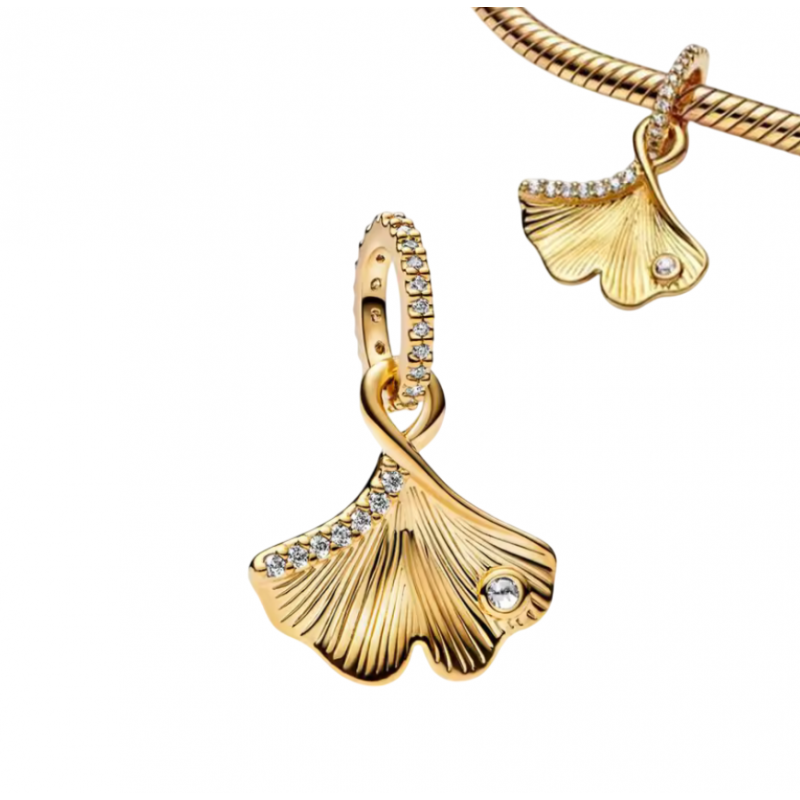 Charm pour bracelet feuille de ginkgo biloba or Charm pour bracelet feuille de ginkgo biloba or