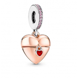 Charm pour bracelet coeur or argent avec clef strass amour