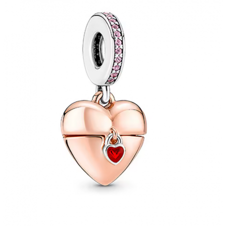 Charm pour bracelet coeur or argent avec clef strass amour