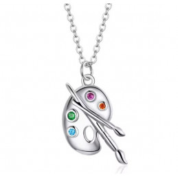 Collier argent palette de peinture strass diamant multicolore